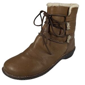 UGG Caspia Brown Leather Shearling Flat Lace-up Boots Womens 11 42 Cove Snow